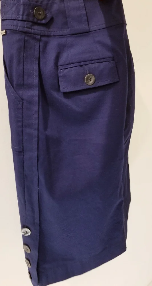 St. John 2012 Resort Collection 100% Cotton Navy Blue Side Button Skirt Sz 4